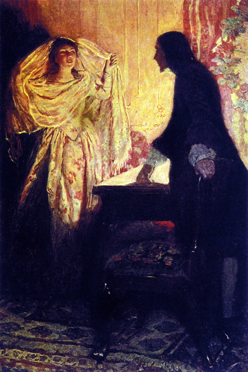 Mødet med kaptajn Keiths datter. Illustration fra "Book of pirates Buccaneers and Marooners of the Spanish Main" af Howard Pyle (1853-1911), amerikansk illustrator af Howard Pyle