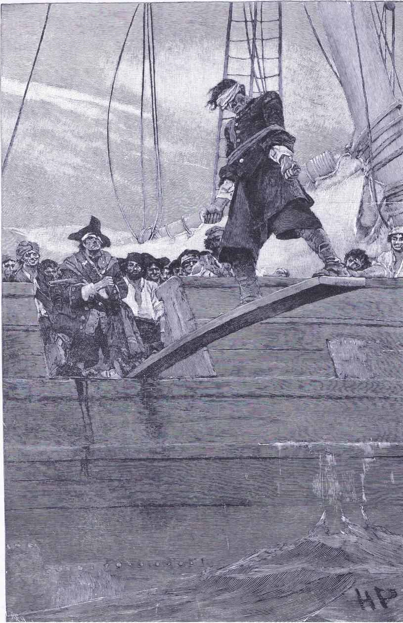 Walking the plank, fra Howard Pyles Book of Pirates udgivet af Harper & Bros, 1921 af Howard Pyle