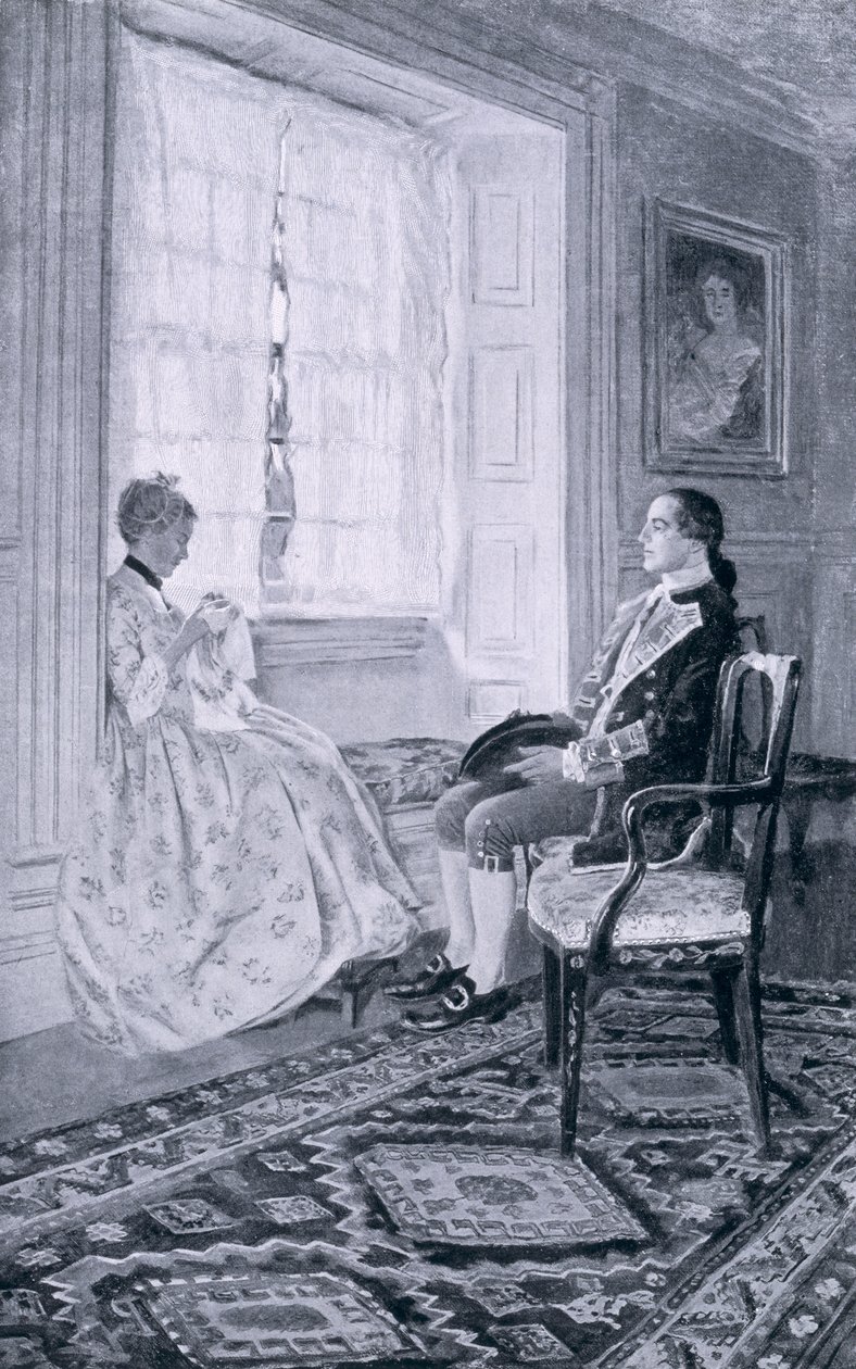 Washington og Mary Philipse, illustration fra "Colonel Washington" af Woodrow Wilson, udgivet i Harper