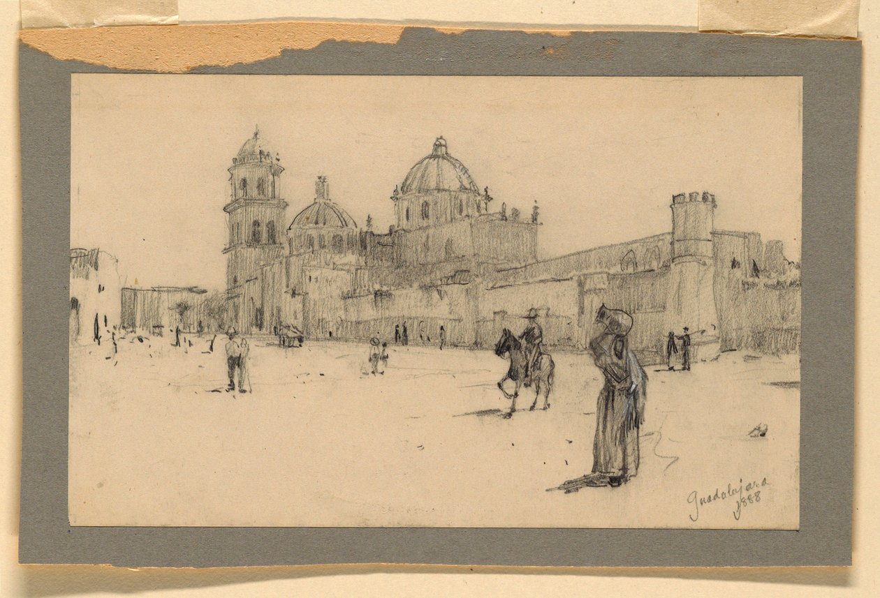 Tegning, En kirke i Guadalajara (Mexico), 1888 af Howard Russell Butler