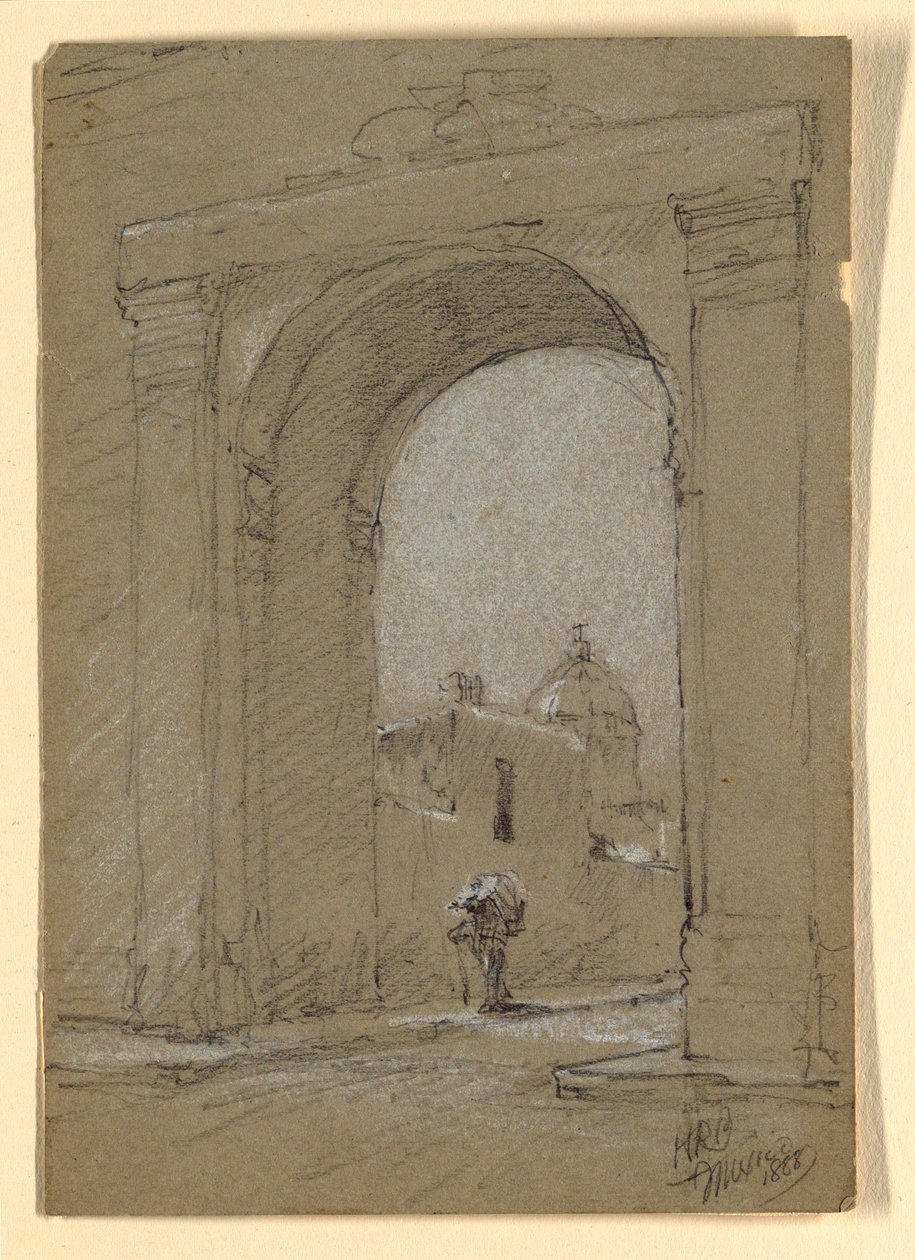 Tegning, En byport i Mexico, 1888 af Howard Russell Butler