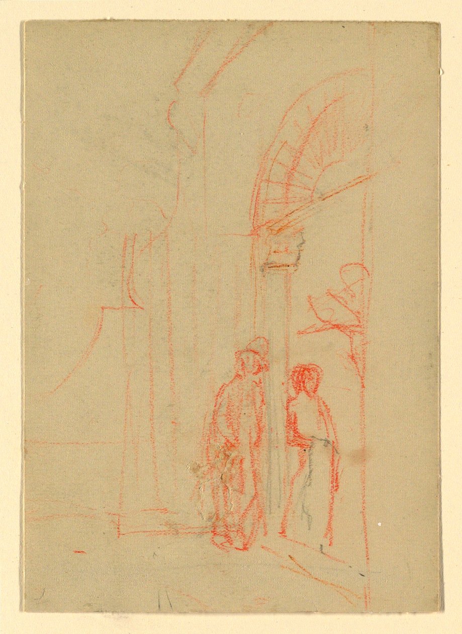 Tegning, skitse: Ved en port, muligvis 1888 af Howard Russell Butler