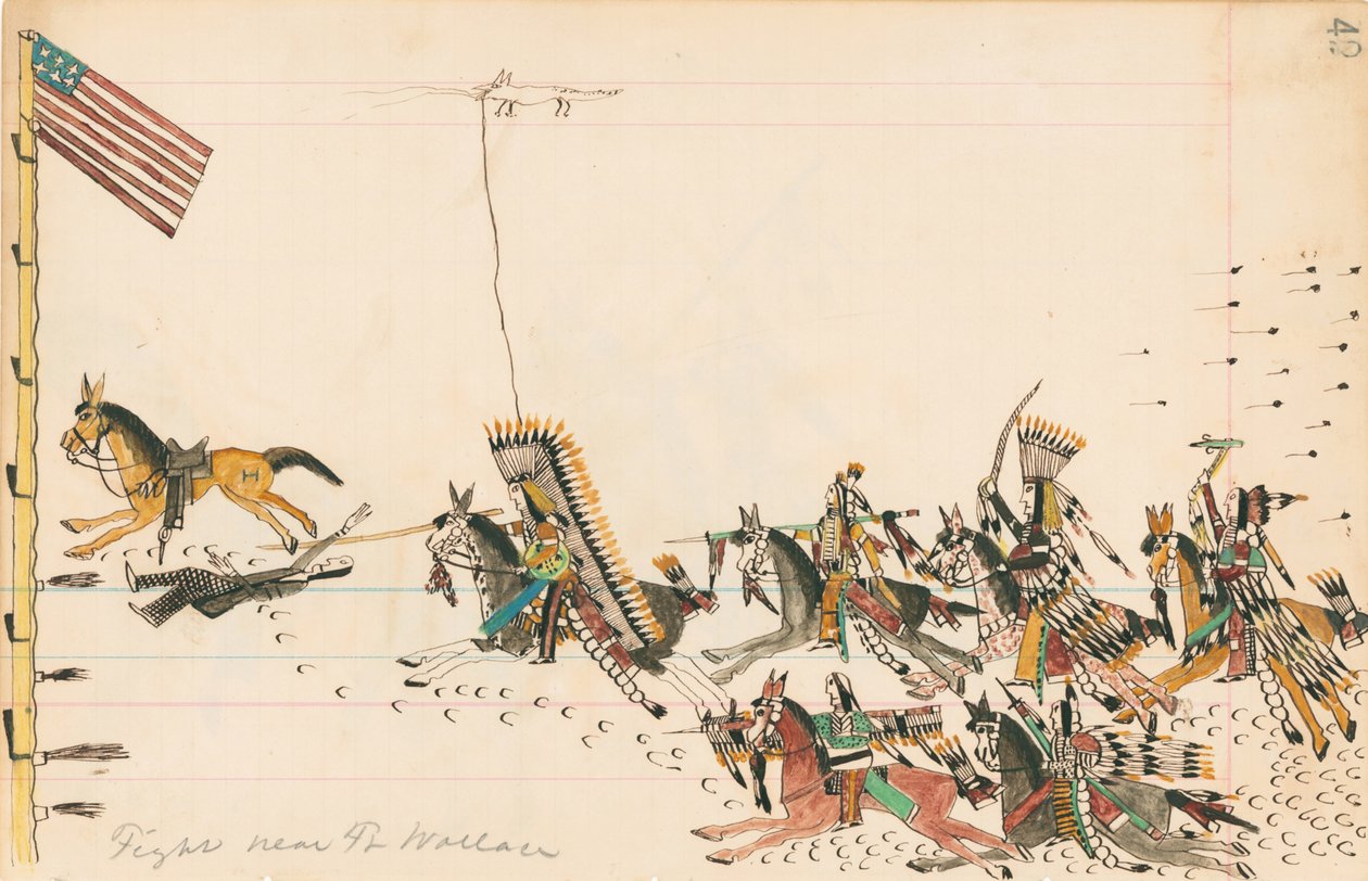 Kamp i nærheden af Ft. Wallace, 1874-75 (pen, blæk og wc på hovedbogspapir) af Howling Wolf