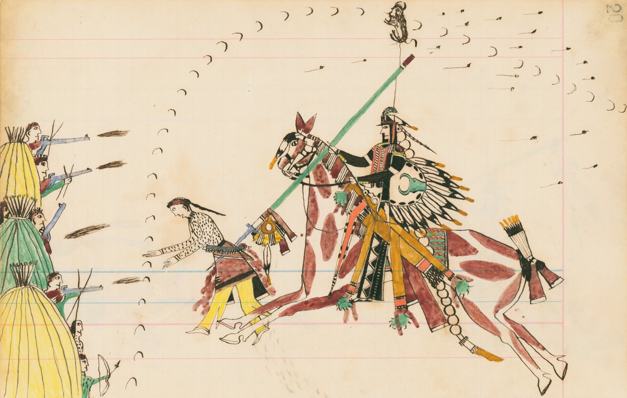 Pawnees, 1874-75 (pen, blæk og wc på hovedbogspapir) af Howling Wolf