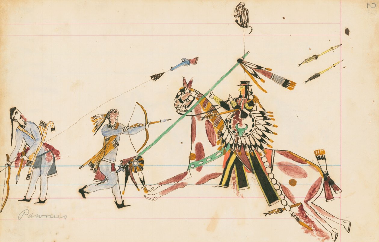 Pawnees, 1874-75 (pen, blæk og wc på hovedbogspapir) af Howling Wolf