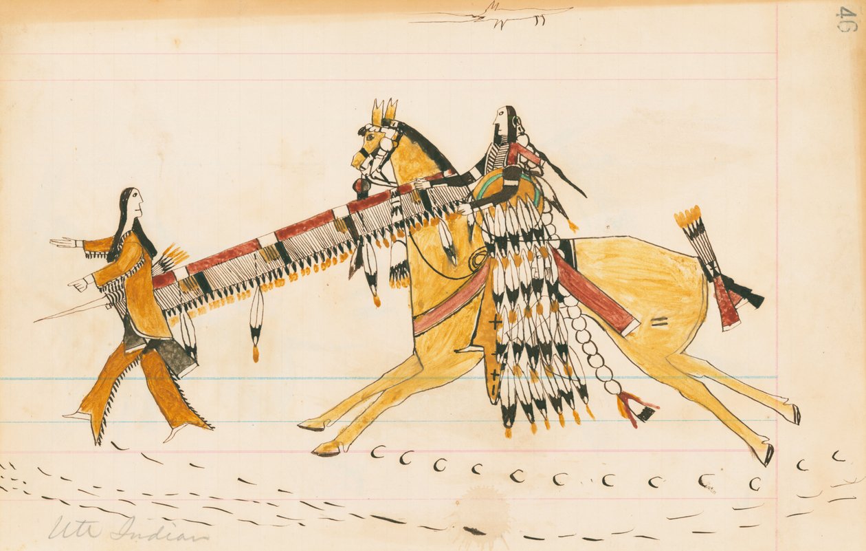 Ute Indian, 1874-75 (pen, blæk og wc på hovedbogspapir) af Howling Wolf