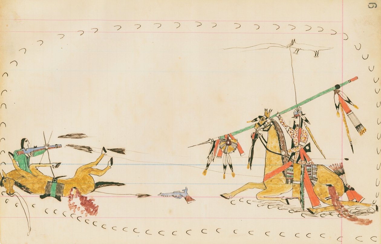 Howling Wolf and Another Warrior, 1874-75 (pen, blæk og wc på hovedbogspapir) af Howling Wolf