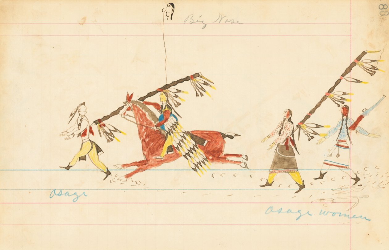 Osage, Big Nose, Osage Women, 1874-75 (pen, blæk og wc på hovedbogspapir) af Howling Wolf