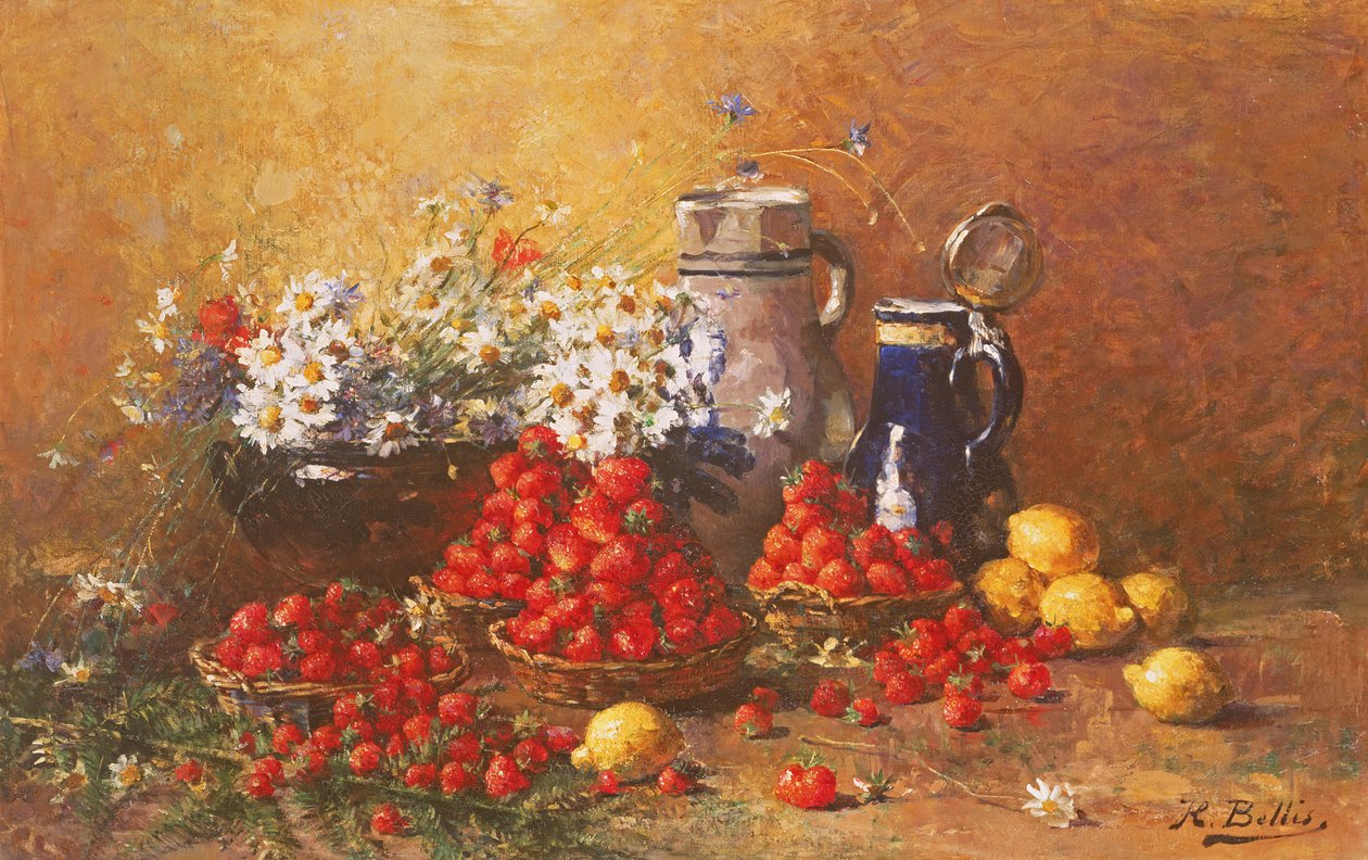 Stilleben af blomster og frugt af Hubert Bellis