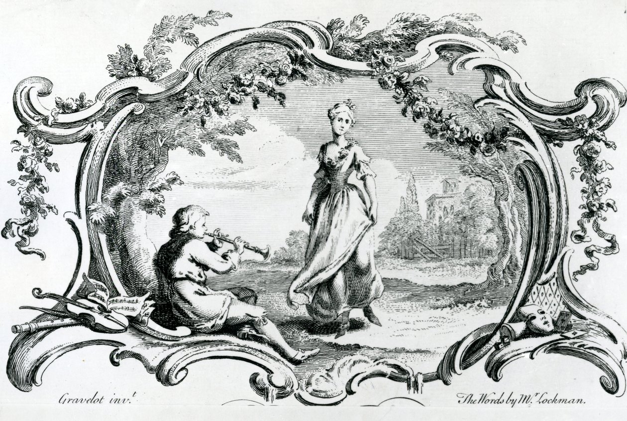 Flautist og kvinde af Hubert Francois Gravelot