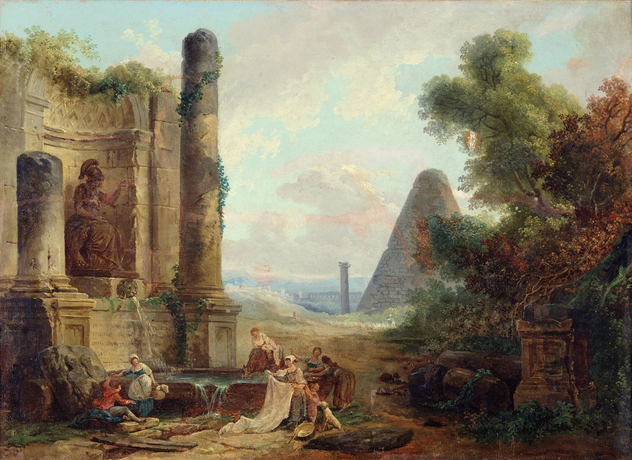 Minervas fontæne, Rom, 1772 af Hubert Robert