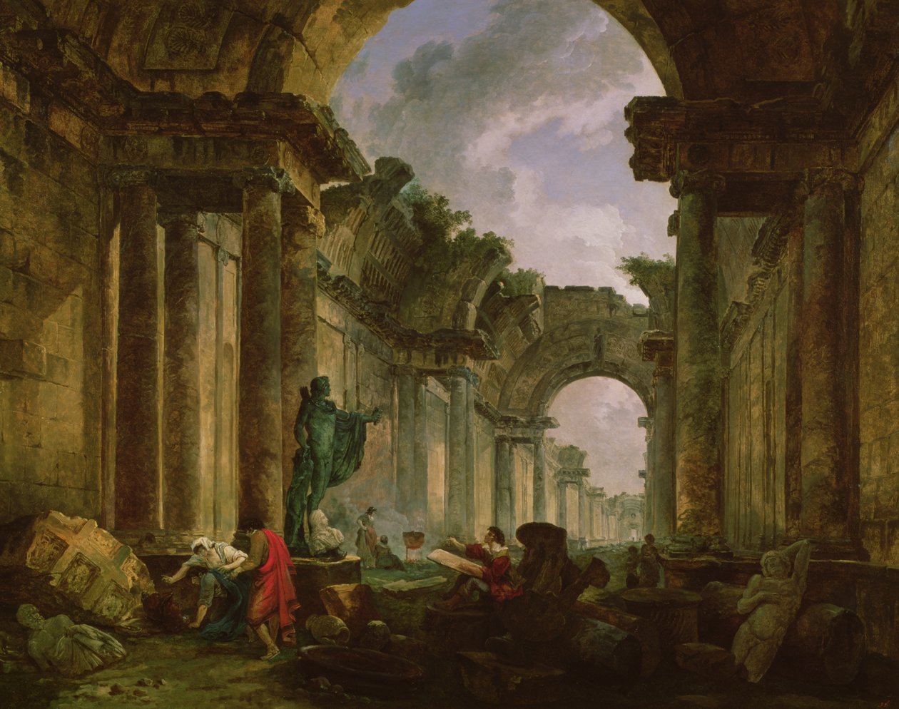Imaginary View af Grand Gallery of Louvre in Ruins, 1796 af Hubert Robert