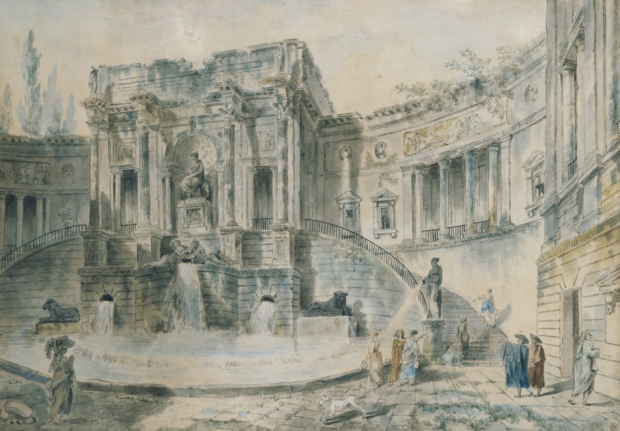 Landskab med ruiner (akvarel) af Hubert Robert