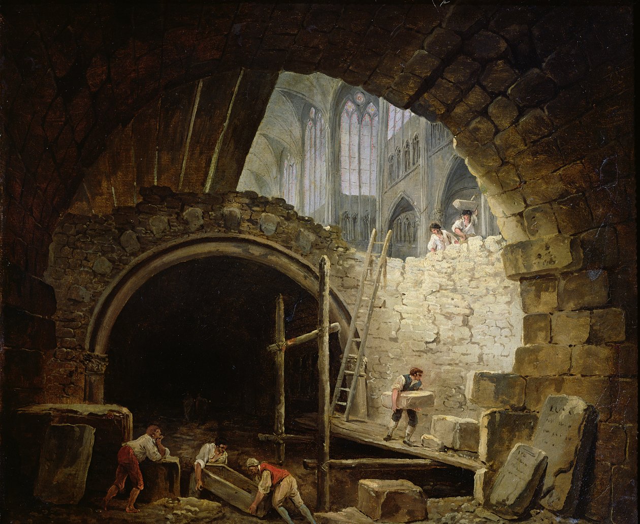 Plyndring af de kongelige hvælvinger ved St. Denis i oktober 1793 af Hubert Robert
