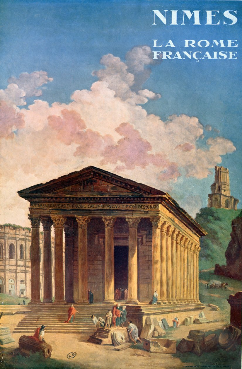 Plakat reklame Nimes, det franske Rom, ca. 1930 af Hubert Robert
