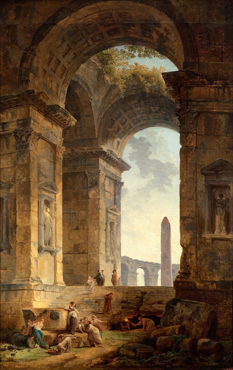 Ruiner med en obelisk i det fjerne af Hubert Robert
