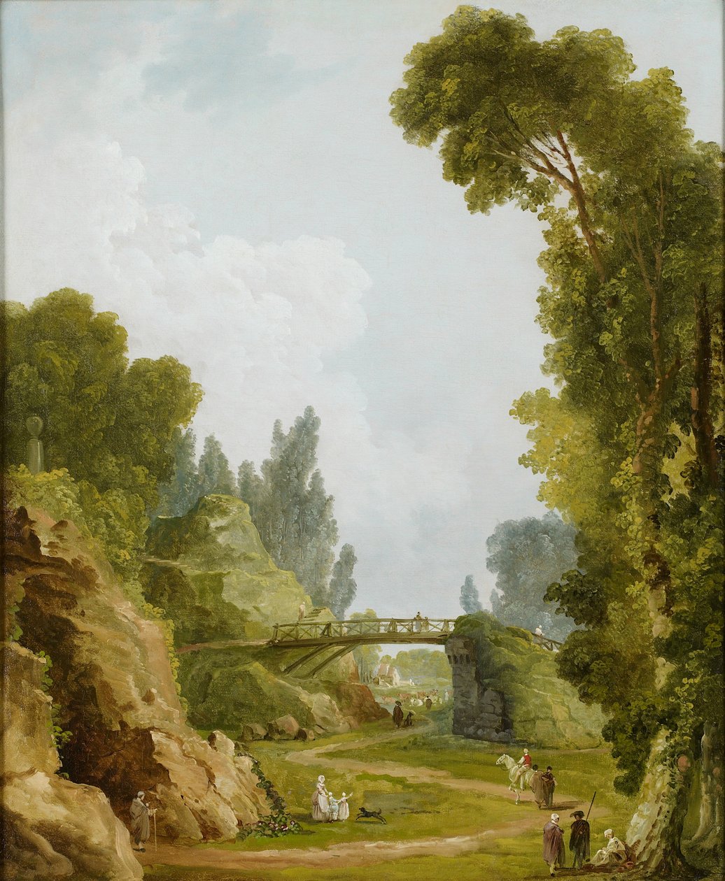 Den rustikke bro, Château de Méréville, Frankrig, ca.1785 af Hubert Robert