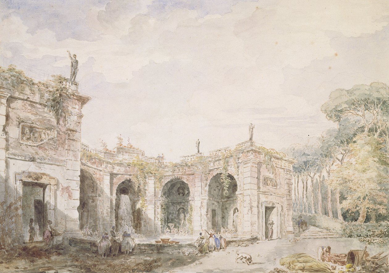 Villa Aldobrandini, Frascati, 1762 (pen og blæk og wc på papir) af Hubert Robert