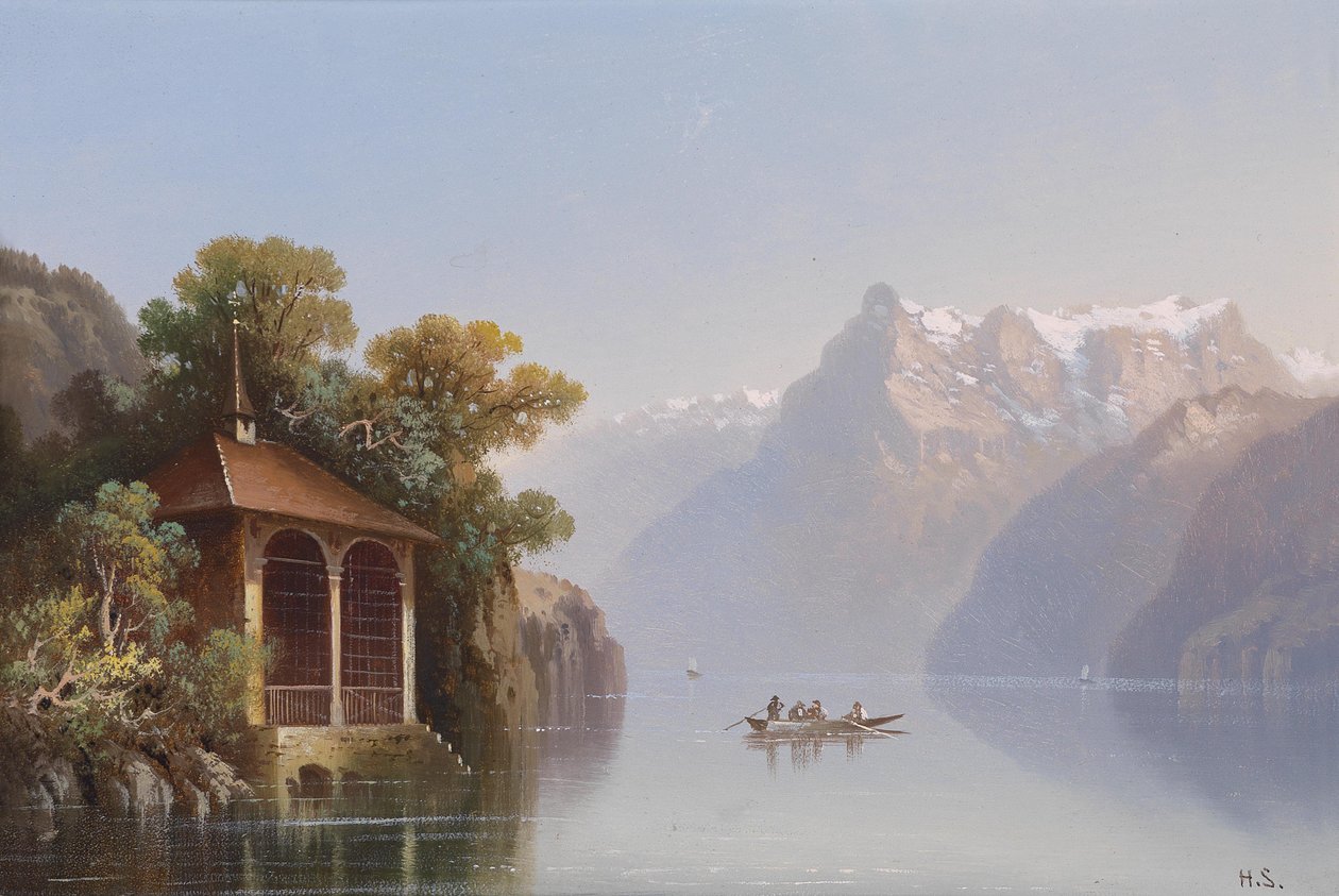 Udsigt over Chillon Slot ved Genevesøen af Hubert Sattler