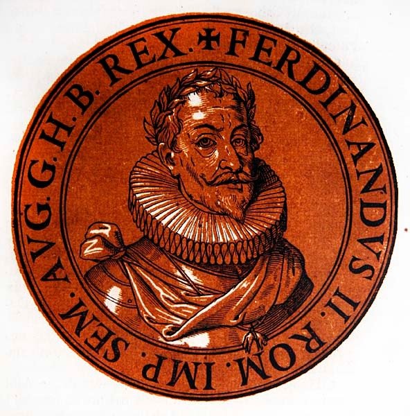 Medaljonportræt af Ferdinand II, hellig romersk kejser af Hubert (after) Goltzius