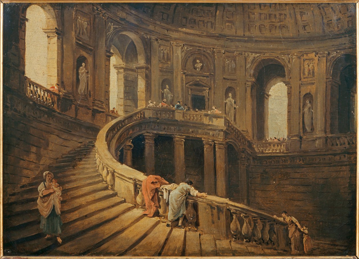 Vindeltrappen i Farnese-paladset i Caprarola - Vindeltrappen i Farnese-paladset i Caprarola ... af Hubert (circle of) Robert