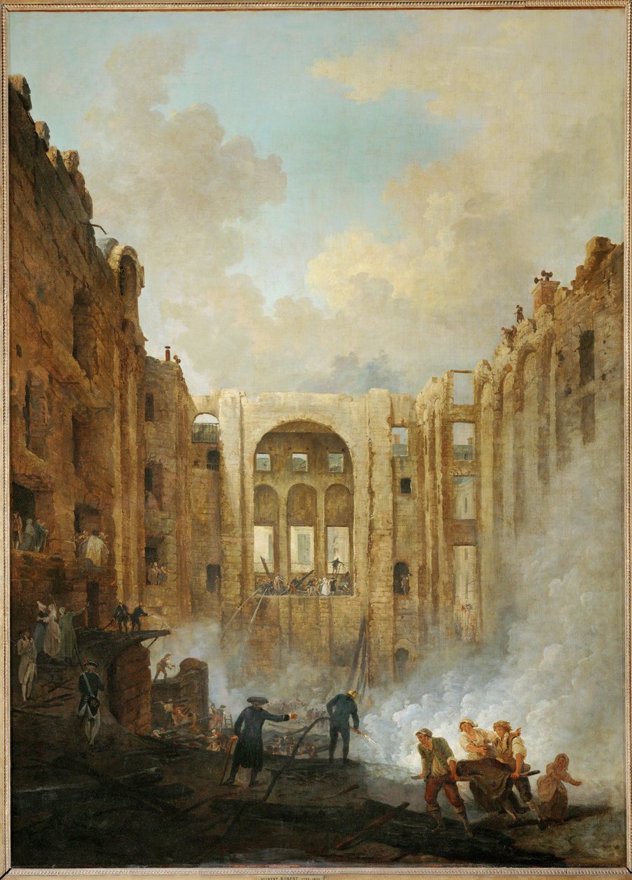 Branden i Palais Royal i ... af Hubert (circle of) Robert
