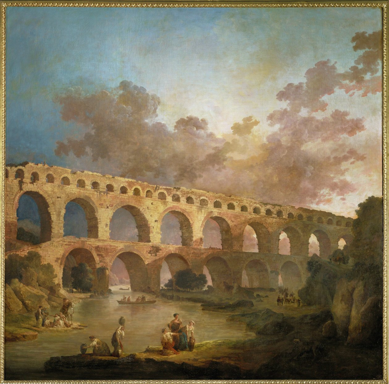 Le Pont du Gard. Den romerske akvædukt over floden Gard ... af Hubert (circle of) Robert