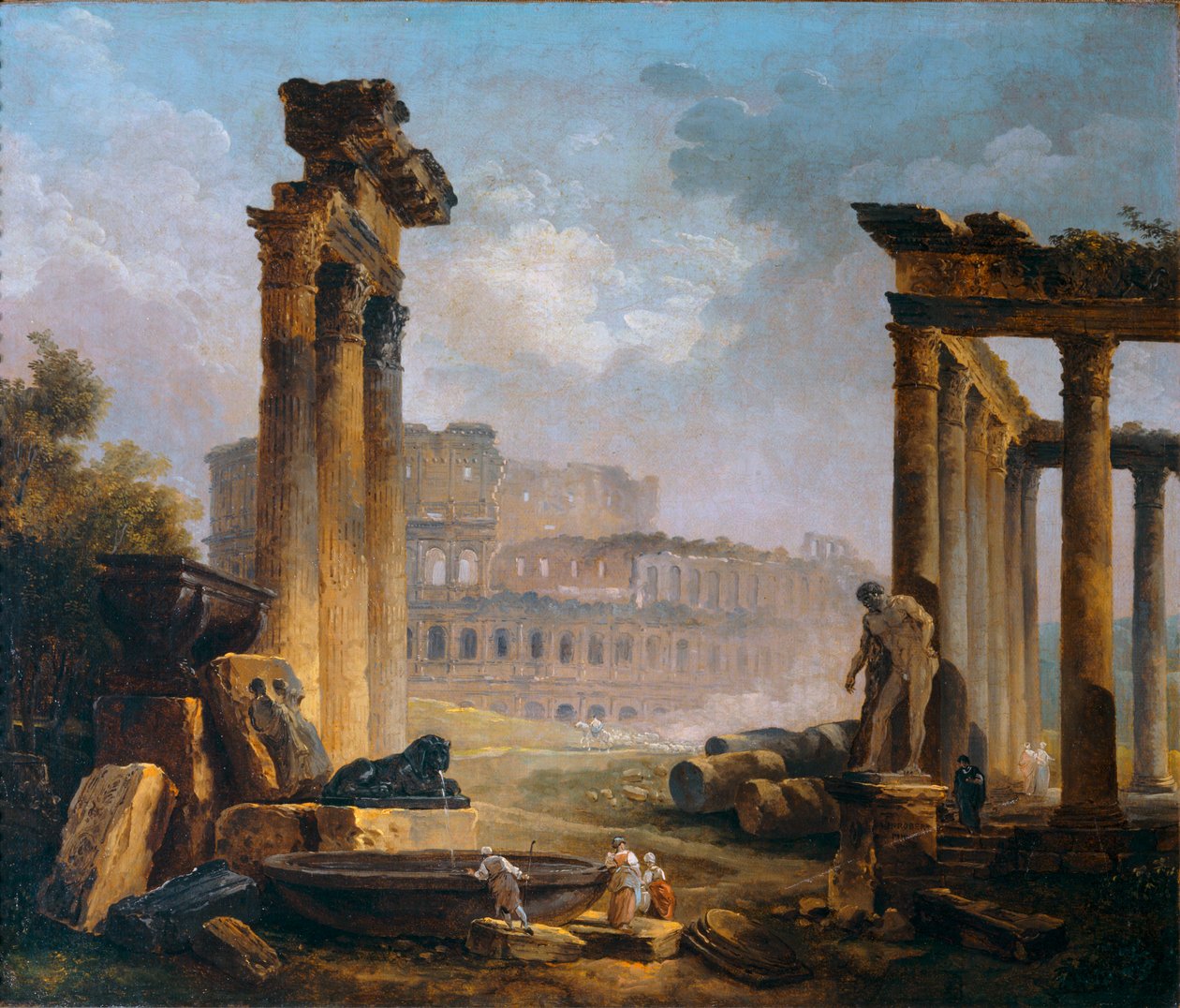 Ruines romaines avec le Colisee - Romerske ruiner med Colosseum ... af Hubert (circle of) Robert