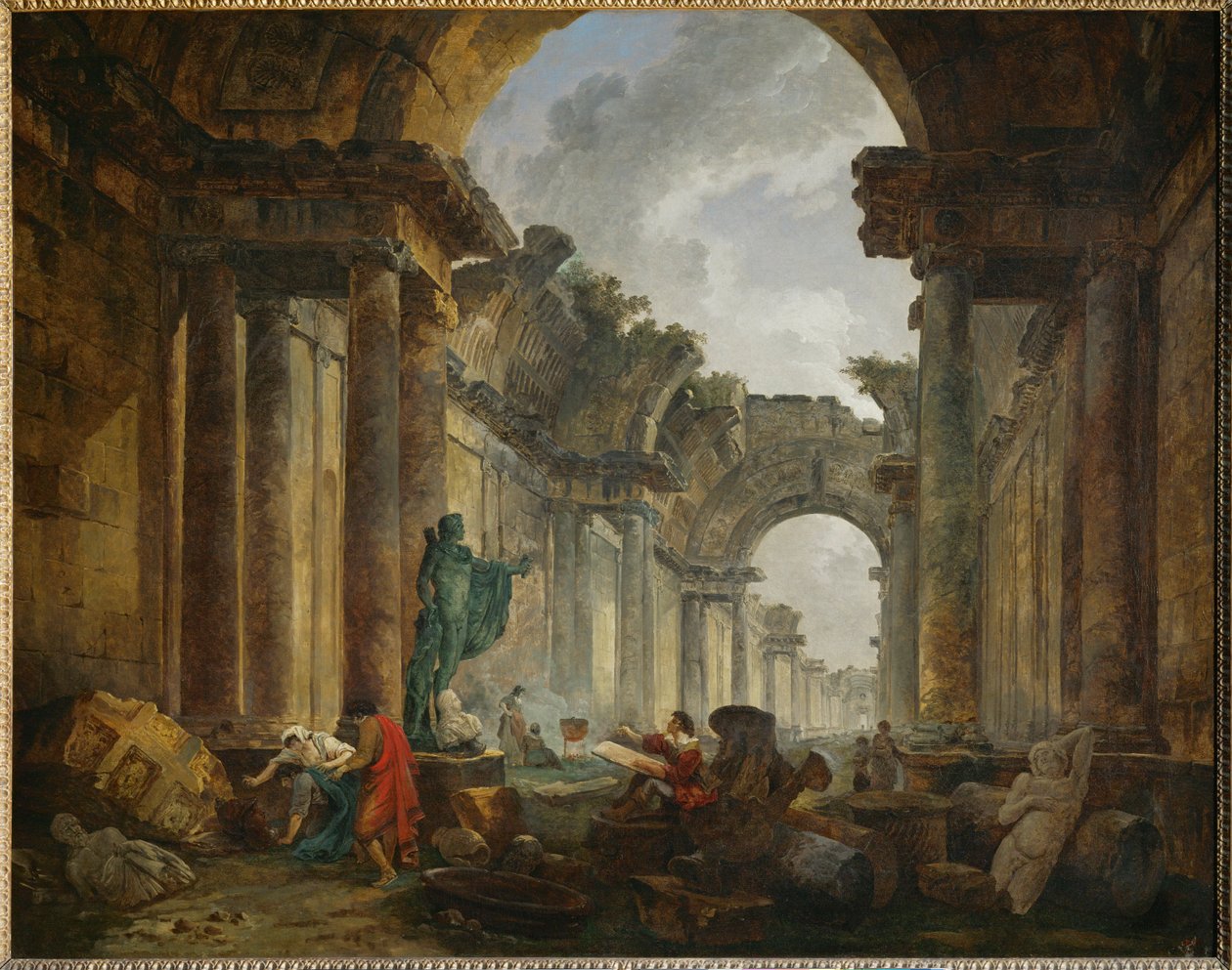 Vue imaginaire de la Grande Galerie du Louvre en ruinesImaginær udsigt over ruinerne af Louvre-paladsets Grande Galerie ... af Hubert (circle of) Robert