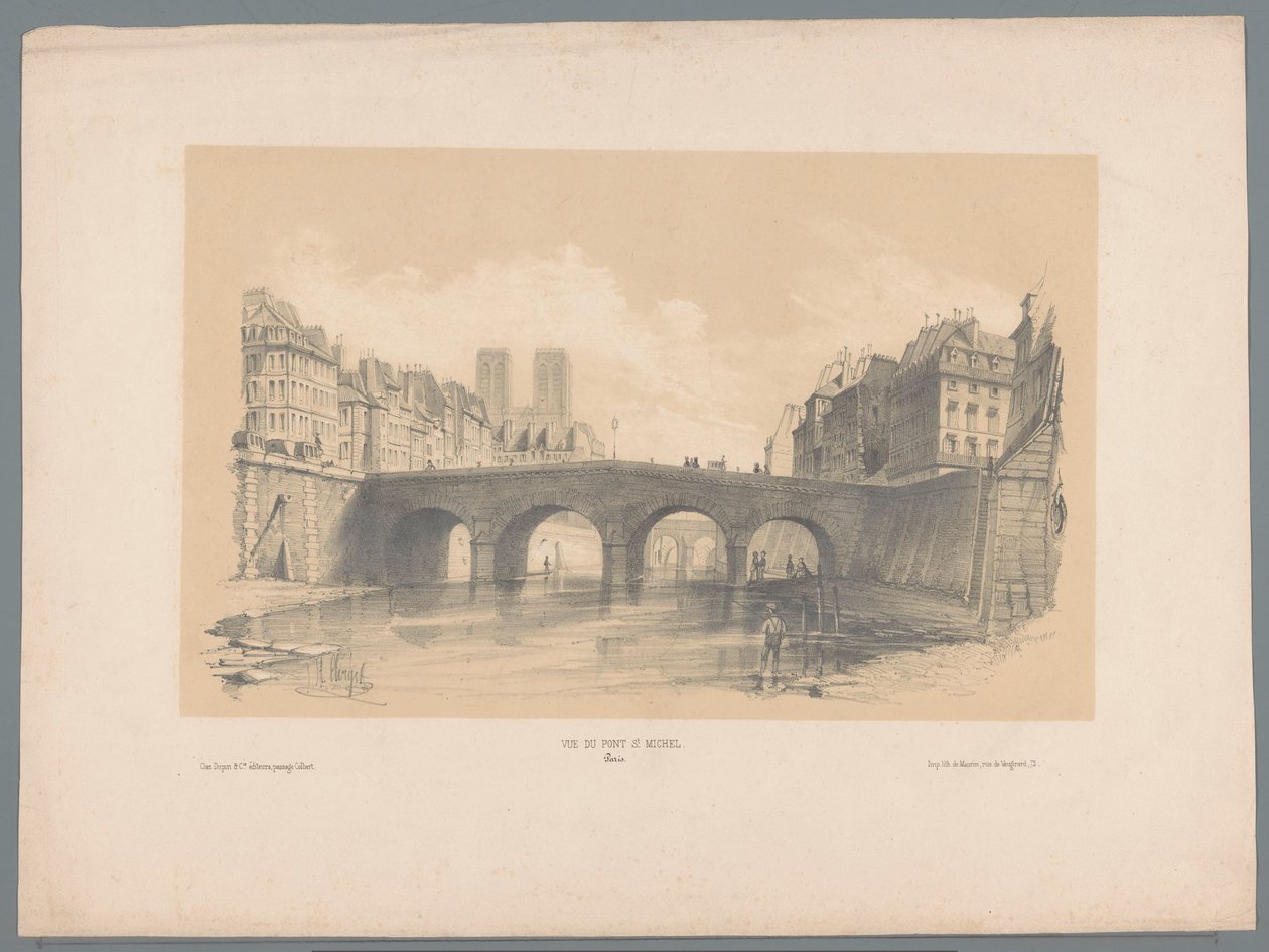 Udsigt over Pont Saint-Michel i Paris Vue du pont St Michel, Paris (titel på objekt) Fragmenter af landskaber (serietitel) Fragments de paysages (serietitel) af Hubert Clerget