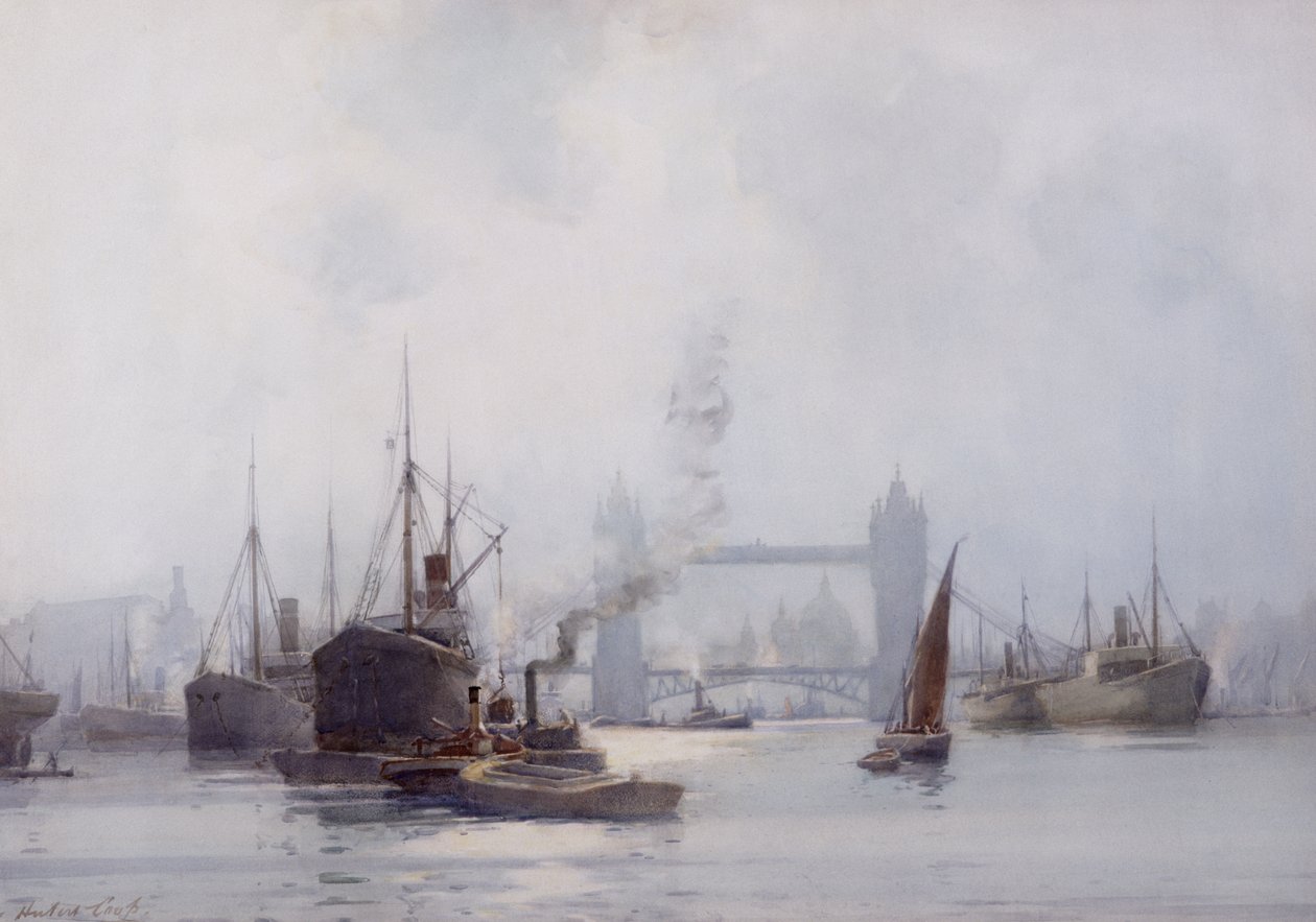 Tower Bridge fra Lower Pool, ca. 1925 (akvarel på papir) af Hubert Coop