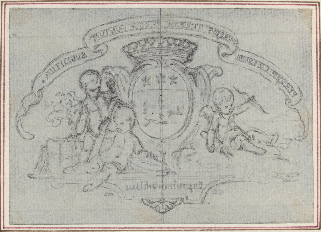 Våbenskjold med tre putti af Hubert Francois Gravelot