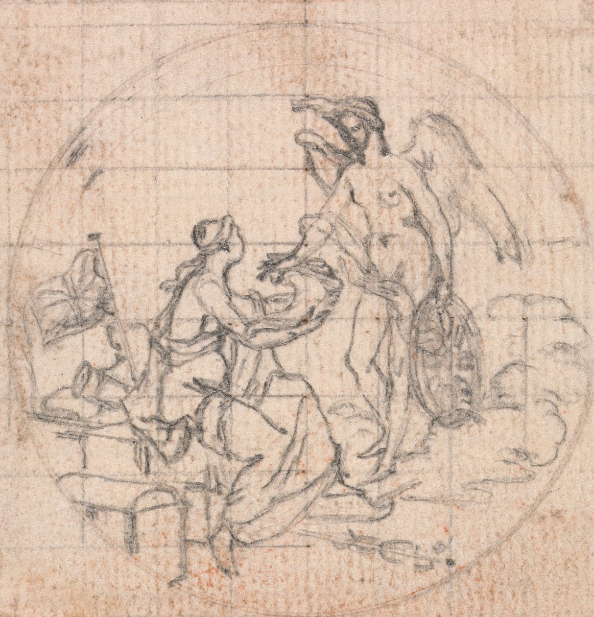 Design til en medalje: Figure of Britannia (?) og Fortune (?) eller Victory (?) af Hubert Francois Gravelot