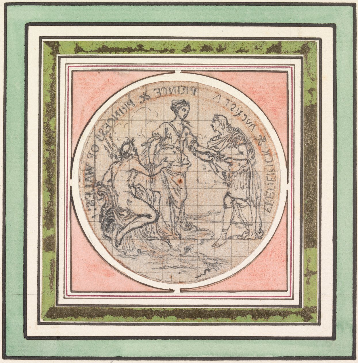 Design til en medalje: Frederick og Augusta, Prins og Prinsesse af Wales af Hubert Francois Gravelot