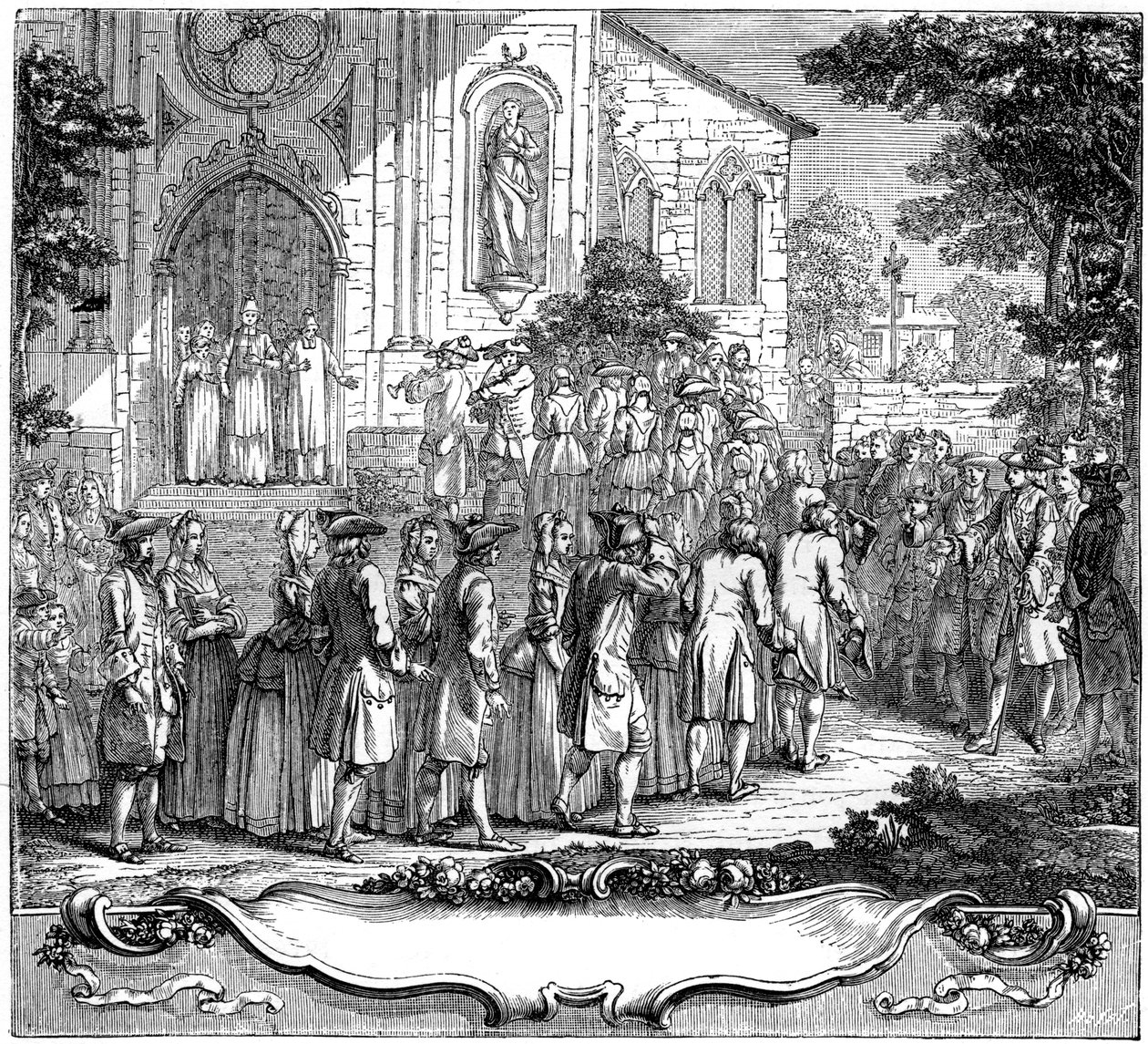 Ægteskab af ti fattige piger, 1761, 1885. af Hubert Francois Gravelot