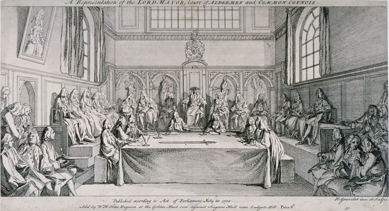 Møde i Guildhall Council Chamber, City of London, 1750. af Hubert Francois Gravelot