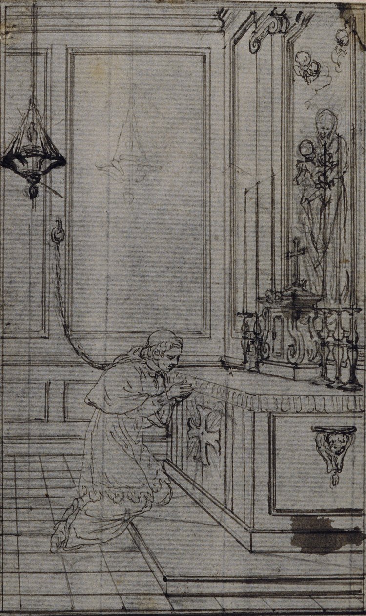 Studie til vignet i Abbé Dinouarts "Vie du Venerable don Juan de Palafox", s. 256 af Hubert Francois Gravelot