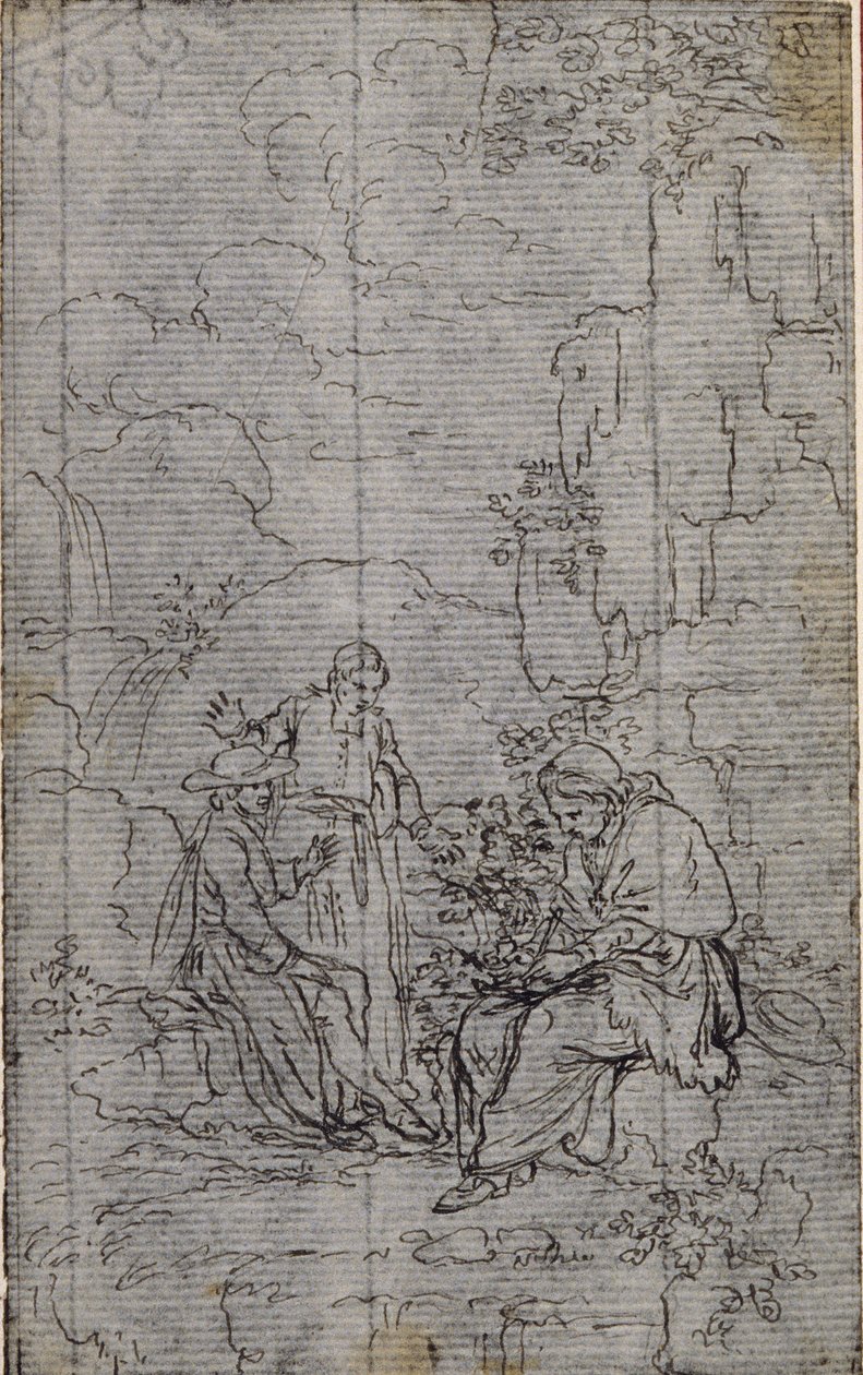 Studie til vignet i Abbé Dinouarts "Vie du Venerable don Juan de Palafox", s. 391 af Hubert Francois Gravelot