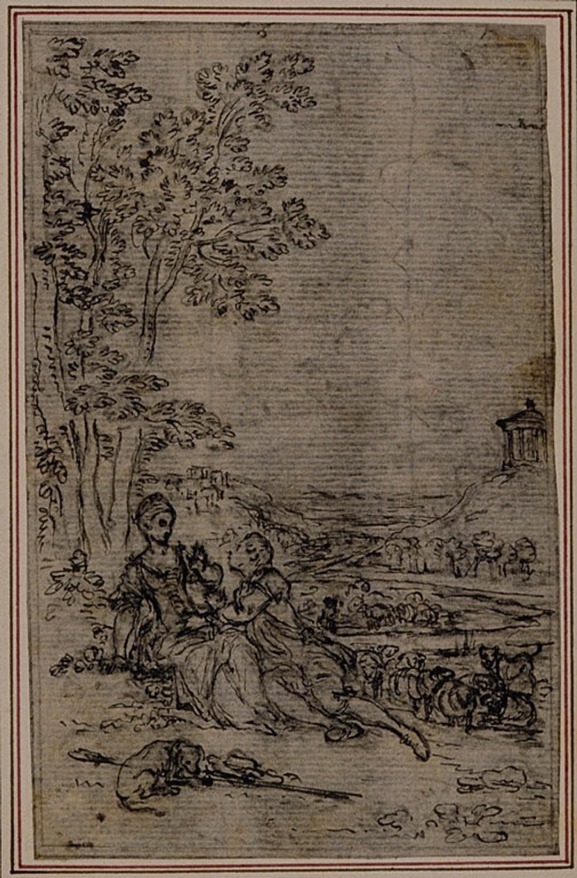 Studie til vignet i Fontanelles (attr.) "Les Amours de Mirtil", Canto I af Hubert Francois Gravelot