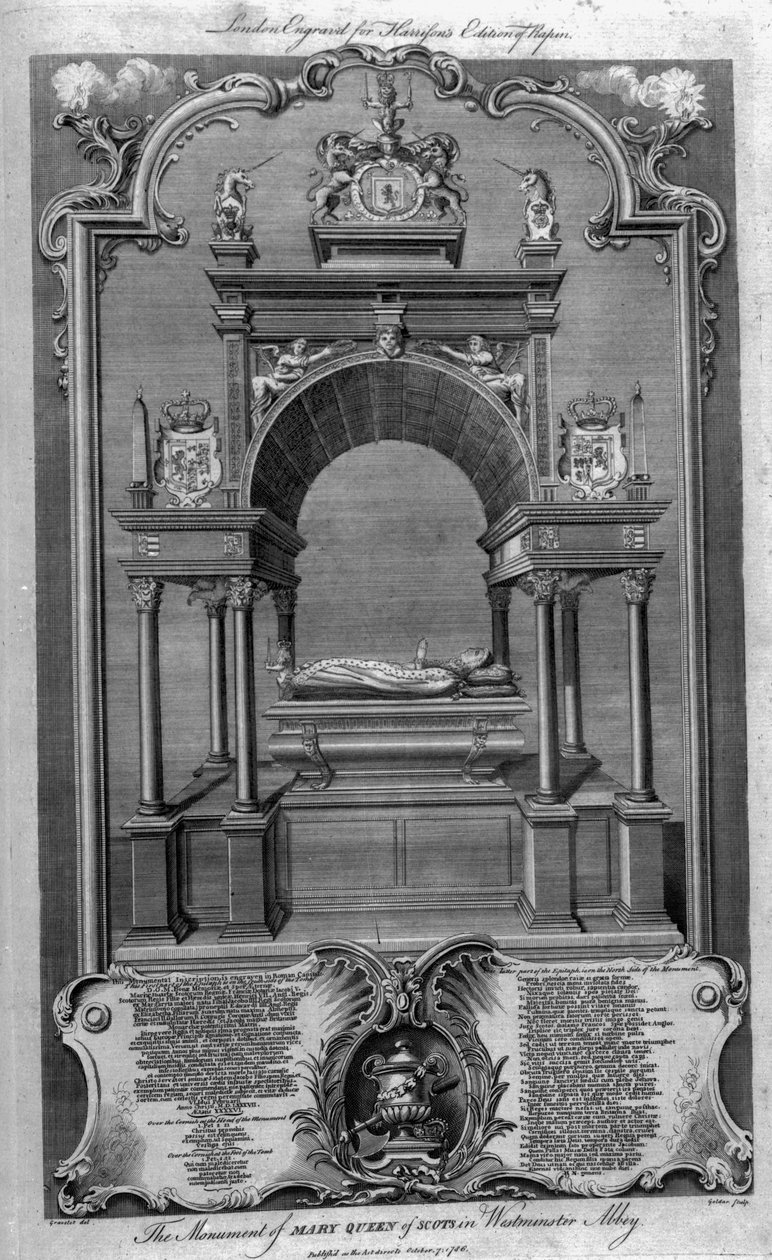Monumentet af Mary Queen of Scots i Westminster Abbey, illustration fra Rapins 