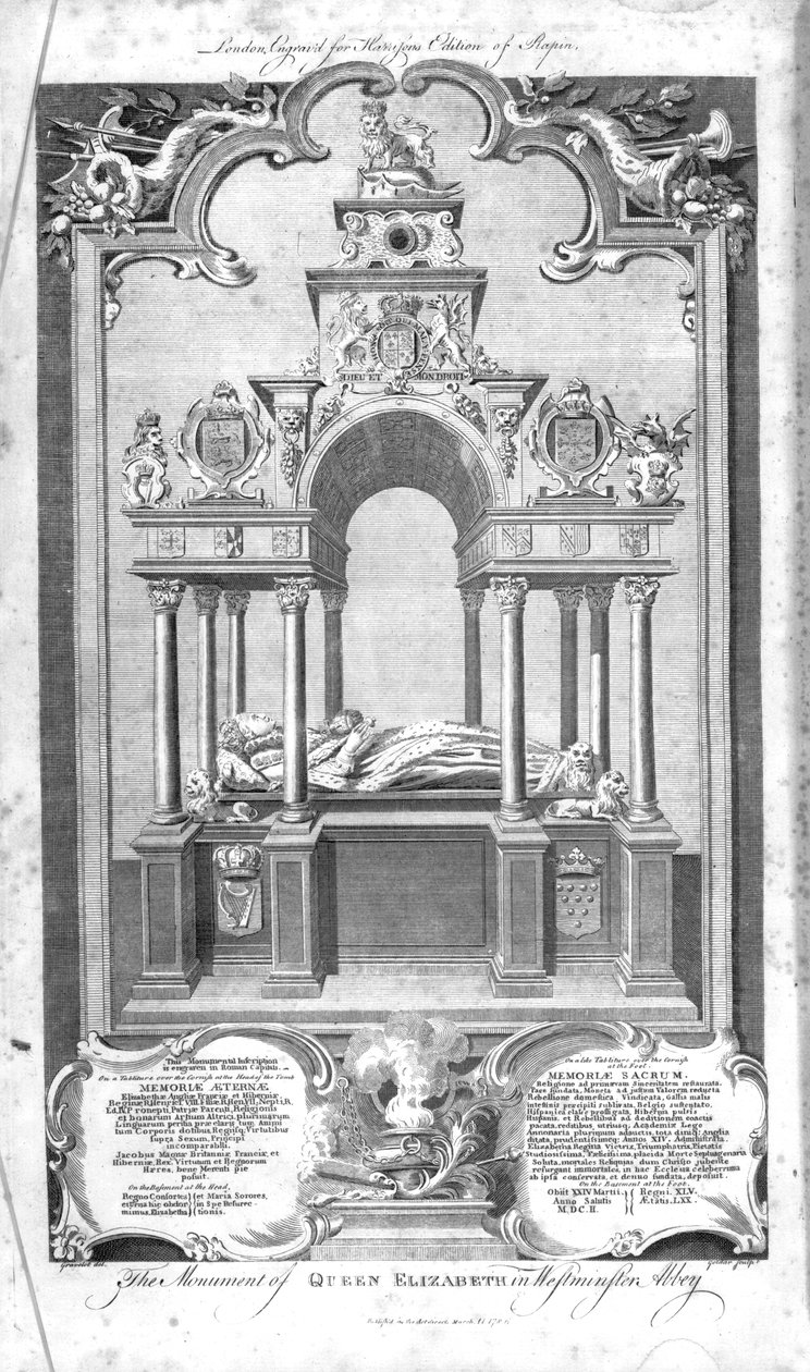 Dronning Elizabeths monument i Westminster Abbey, illustration fra Rapins 