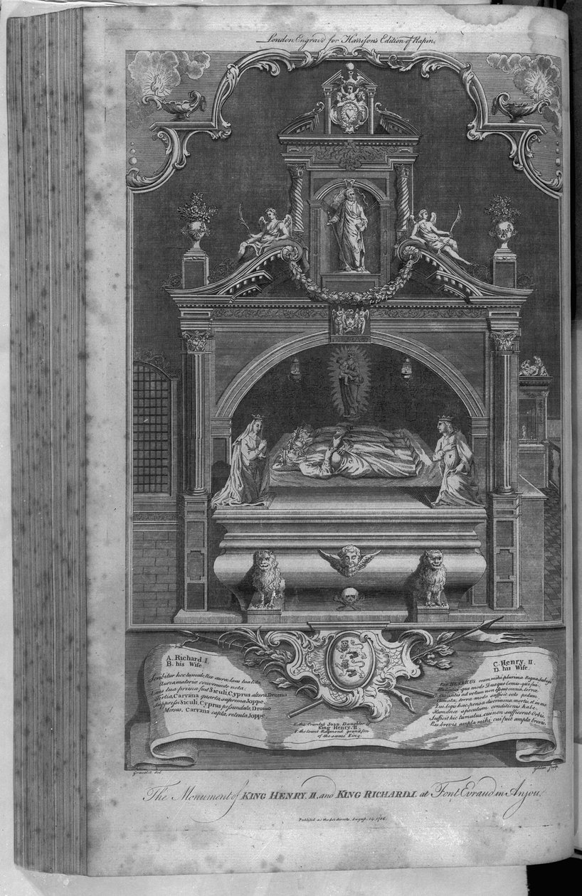 Monumentet til Henry II og Richard I i Fontevrault Abbey, indgraveret af John Goldar, 1786 af Hubert Francois Gravelot