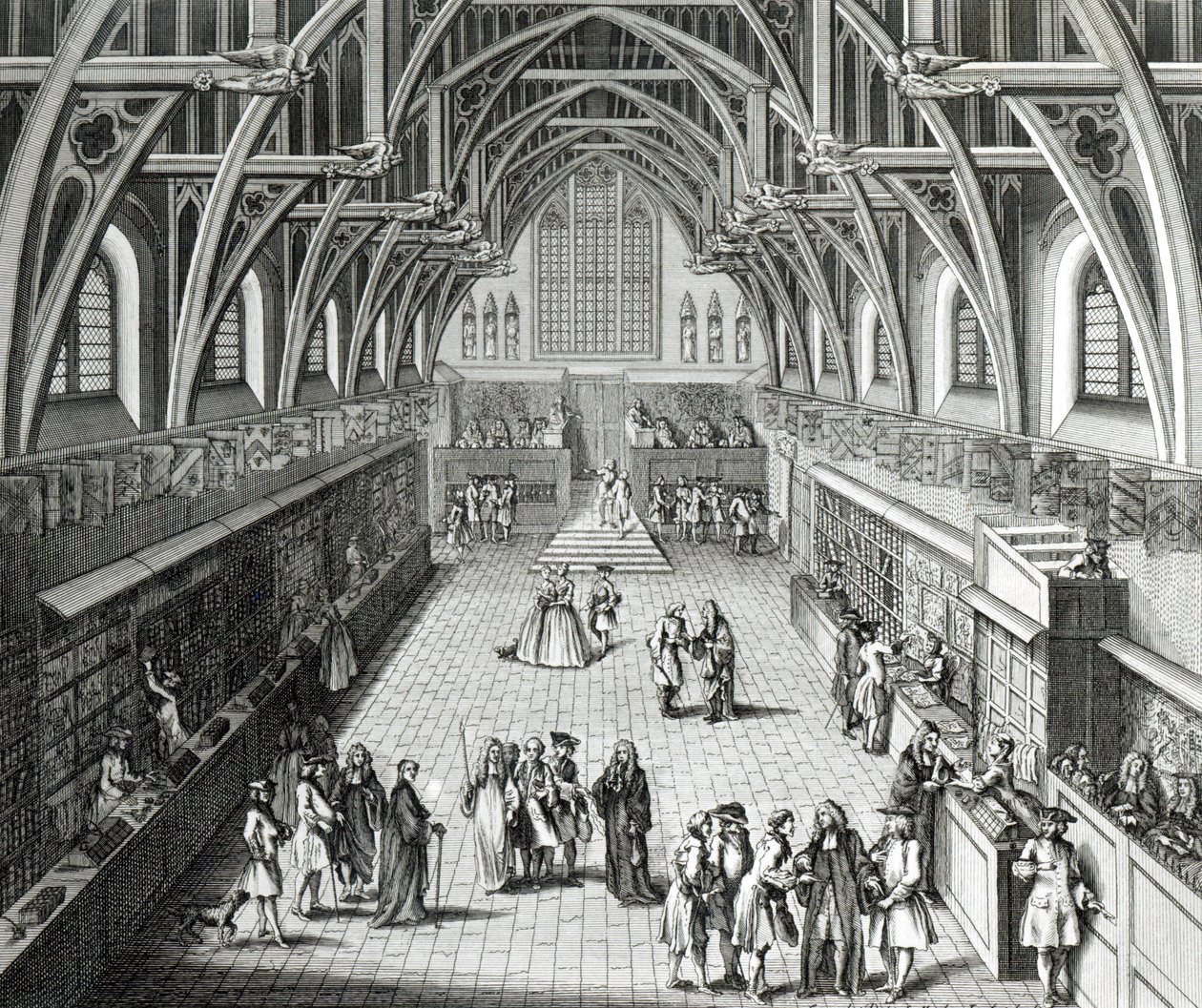 Westminster Hall, The First Day of Term, A Satirical Poem, 1797 graveret af C.Mosley af Hubert Francois Gravelot