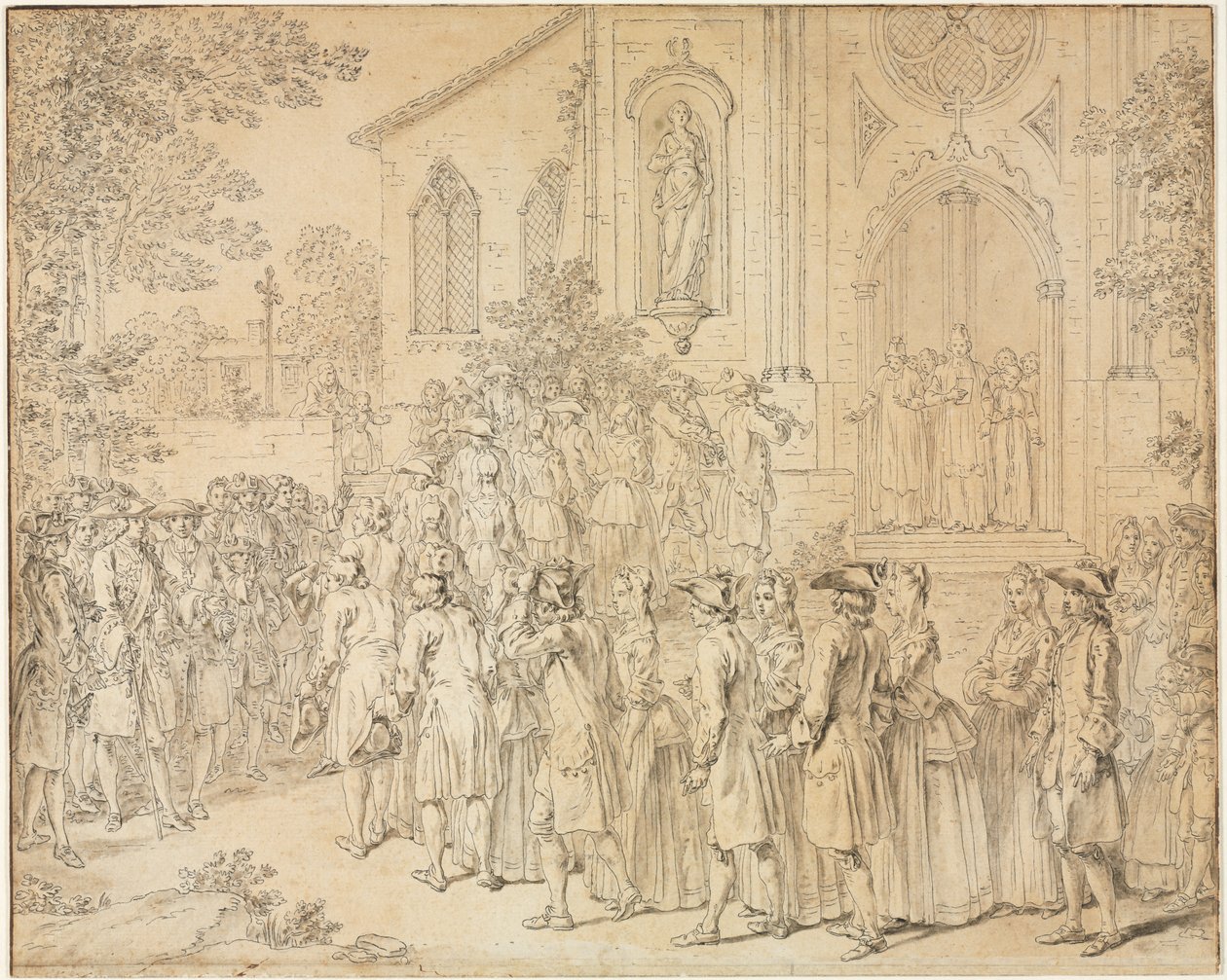 En procession ind i en kirke, 1700-tallet. af Hubert François Bourguignon Gravelot