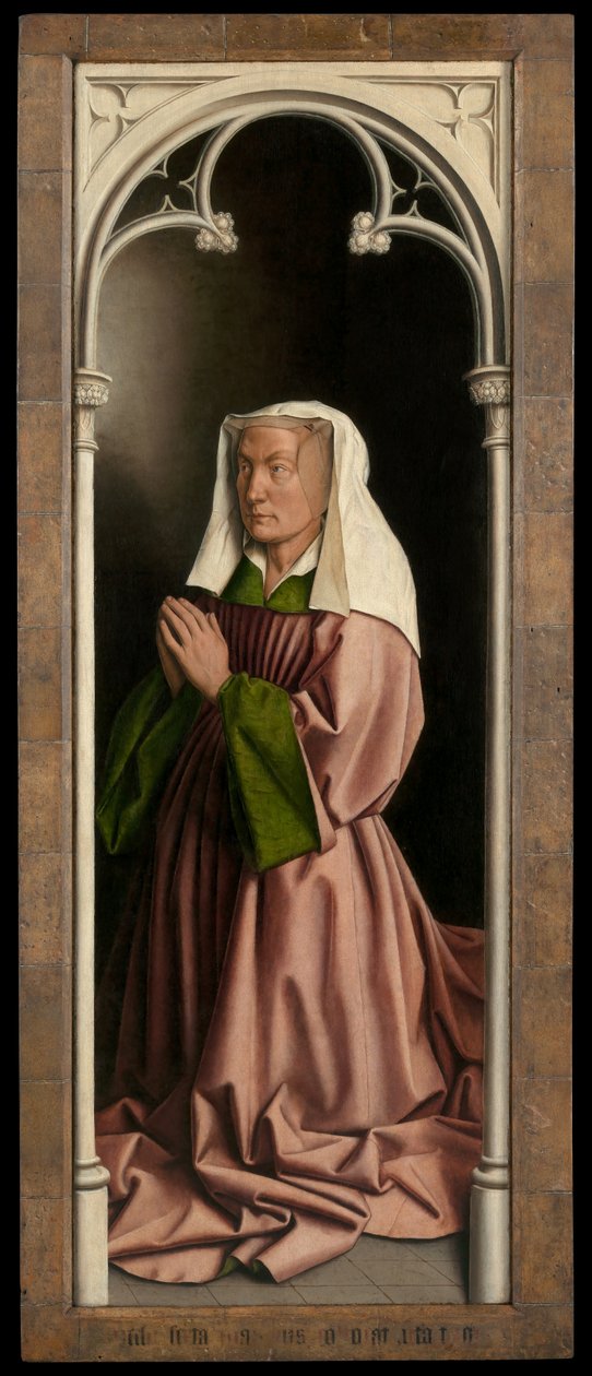 Portræt af Lysbette Borluut, panel fra ydersiden af Gent-altertavlen af Hubert & Jan van (1390 1441) Eyck