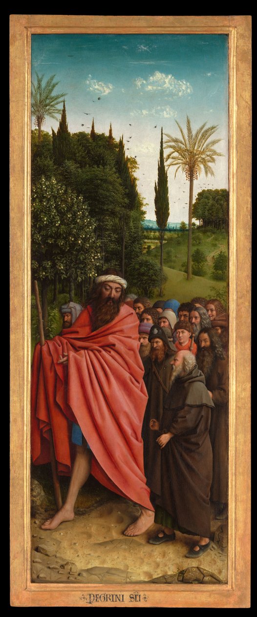 Pilgrimmene guidet af St. Christopher, fra højre side af Gent-altertavlen af Hubert & Jan van (1390 1441) Eyck