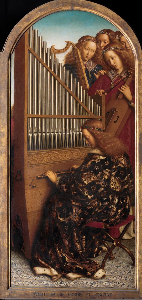 Englemusikere med St. Cecilia, fra Gent-altertavlen af Hubert & Jan van (1390 1441) Eyck