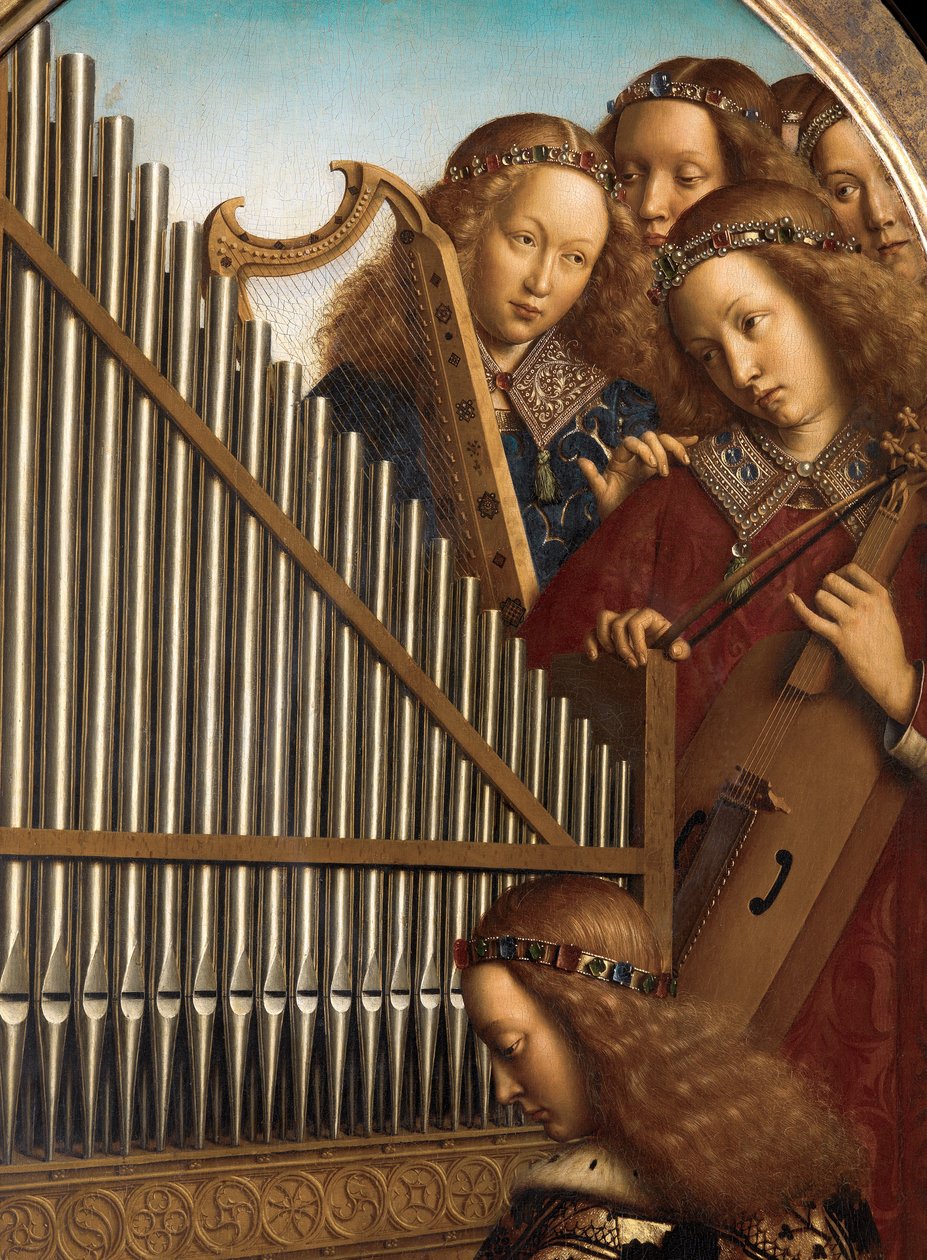 Englemusikere med St. Cecilia, fra Gent-altertavlen af Hubert & Jan van (1390 1441) Eyck