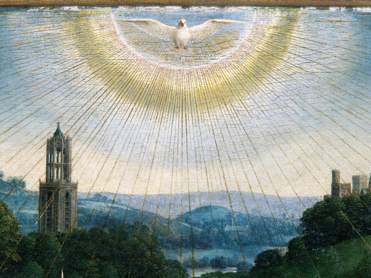 Detalje fra tilbedelsen af det mystiske lam, fra Gent-altertavlen af Hubert & Jan van (1390 1441) Eyck