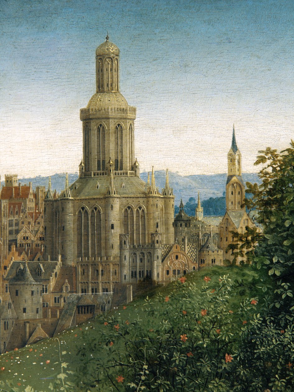 Detalje fra tilbedelsen af det mystiske lam, fra Gent-altertavlen af Hubert & Jan van (1390 1441) Eyck